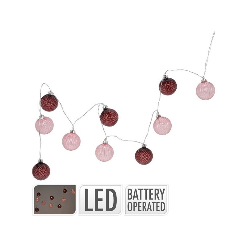 Guirlande lumineuse LED avec 10 boules de verre 6 cm fonctionnant sur batterie