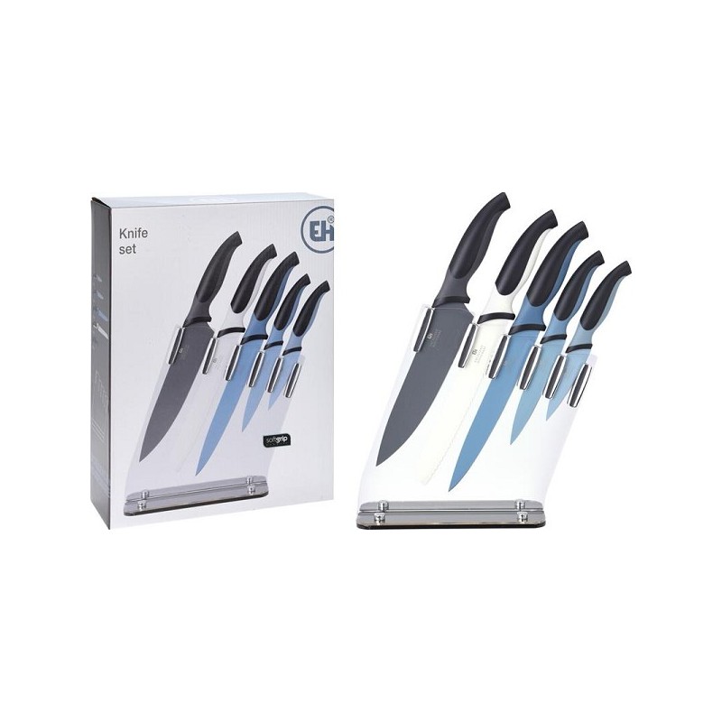 Excellent Houseware Messen set in standaaard 5-delig softgrip RVS