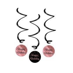Paperdreams Décorations Swirl rose/noir - Joyeux anniversaire