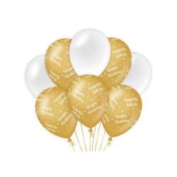 Paperdreams Ballons de décoration or/blanc - Joyeux anniversaire Pack de 8 pièces
