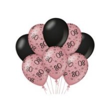 Paperdreams Decoration balloons roze/zwart - 80 Verpakking a 8 stuks