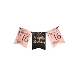 Paperdreams Party flag banner roze/zwart - 16