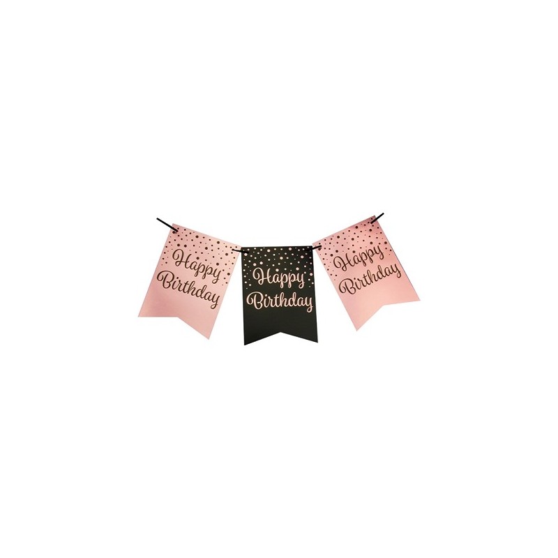 Paperdreams Party flag bannière rose/noir - Joyeux anniversaire