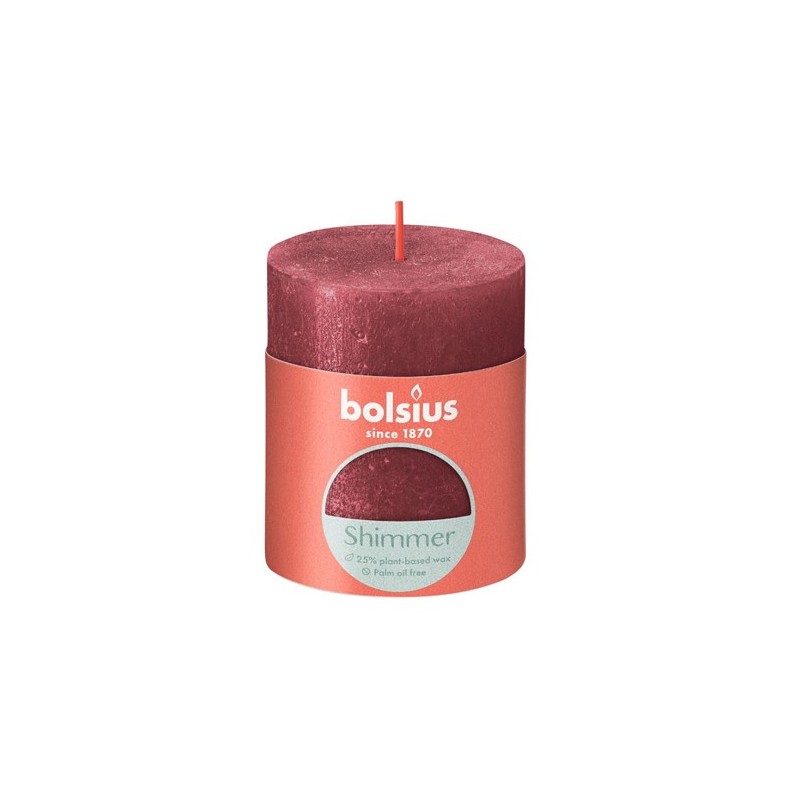 Bolsius Rustiek stompkaars 80/68 Shimmer Delicate Red-Delicaat Rood