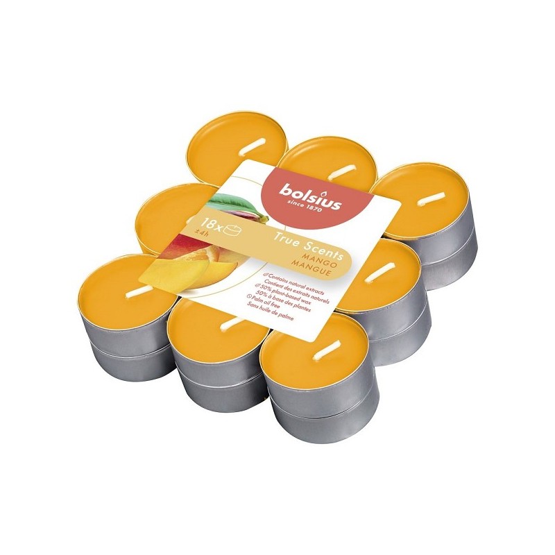 Les bougies chauffe-plat parfumées Bolsius 4 heures contiennent un 18ème True Scents Mangue