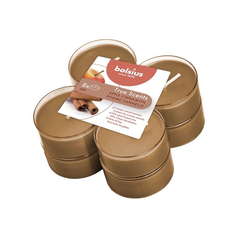 Bolsius Fragrance maxi bougies chauffe-plat 8 heures pack de 8 True Scents Pomme Cannelle