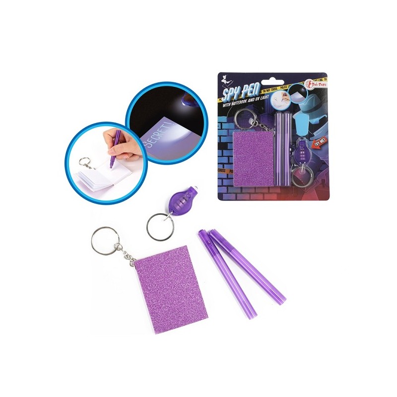 Carnet Toi Toys + lampe UV sur porte-clés avec stylo espion pour écriture secrète