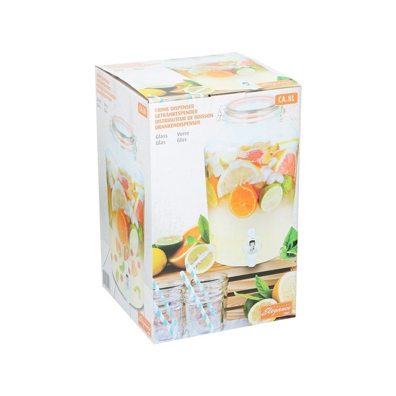 Pichet limonade avec robinet 8L verre 20x20x34cm