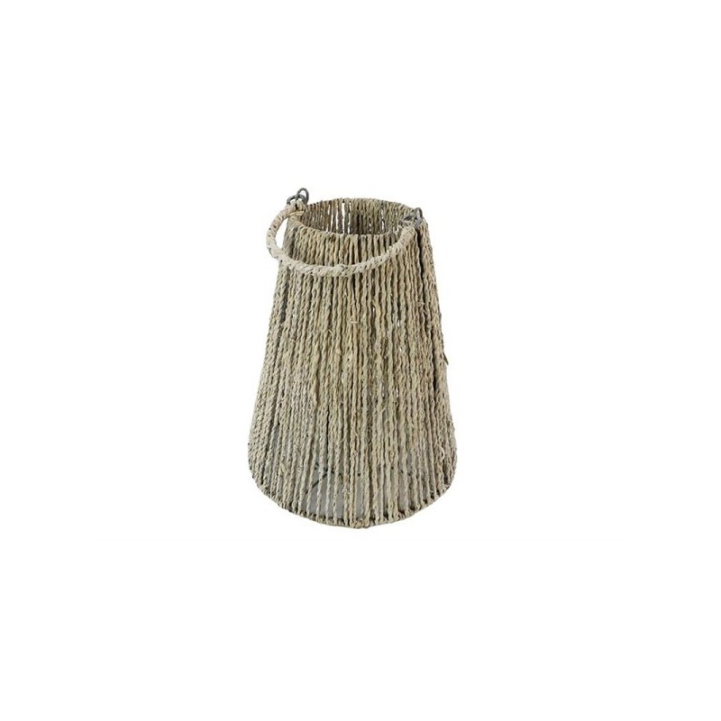 Lantaarn Vinslo van touw met glas voor kaars dia12,5x29cm naturel