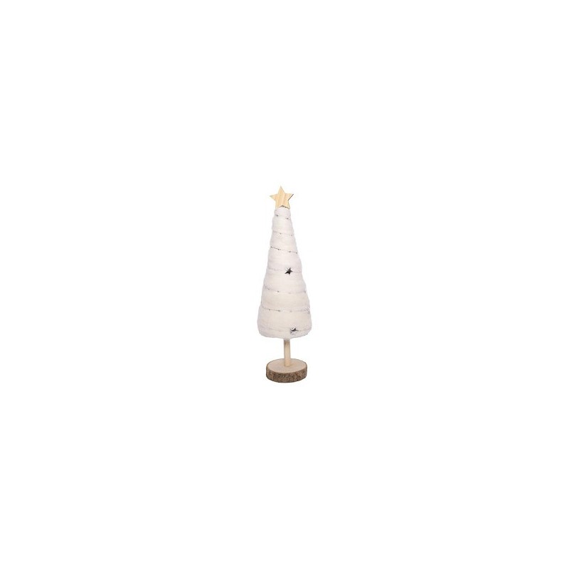 Sapin de Noël en feutre avec des décorations d'étoiles scintillantes enroulées autour. 27 cm blanc