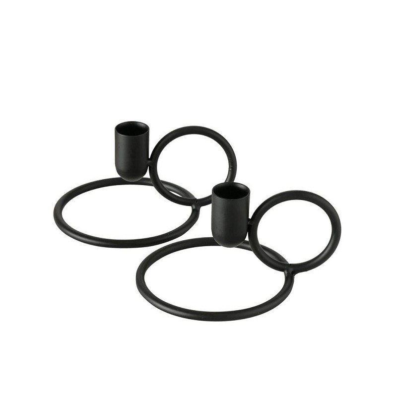 Boltze Home Kaarsenstandaard 2-delig zwart metaal H7cm L13cm (exclusief kaarsen )