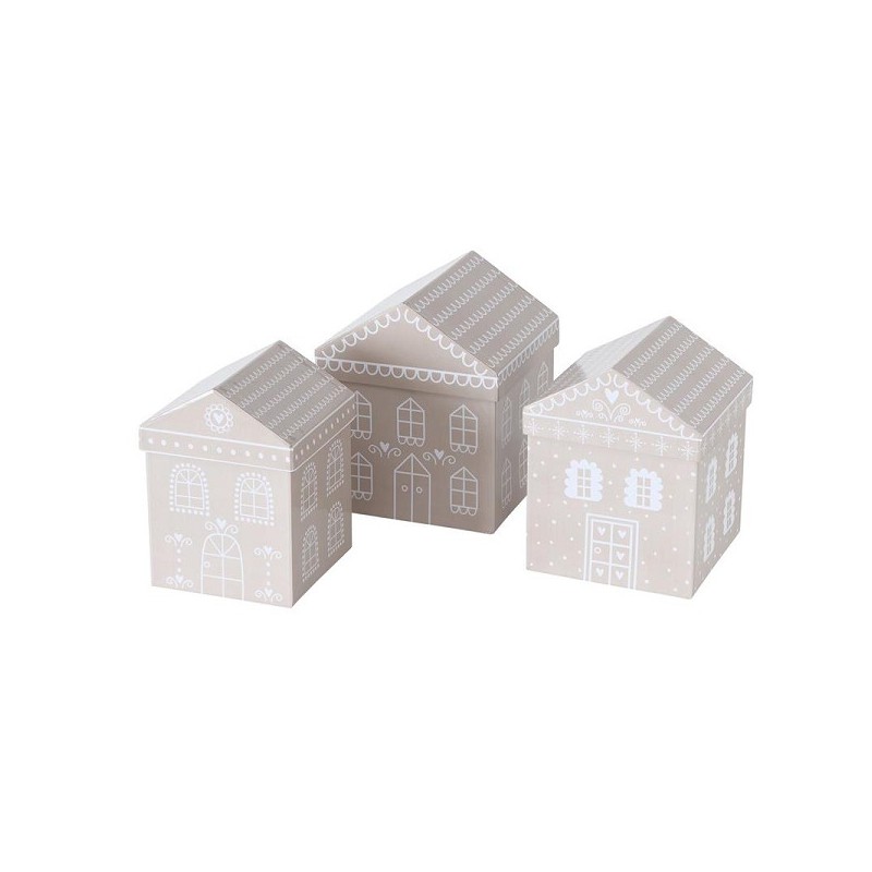 Boltze Home Coffret cadeau modèle maison 3 pièces H15-17cm en carton
