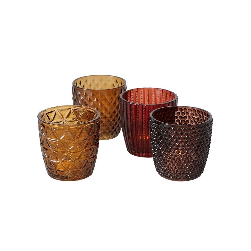 Boltze Home Theelichthouder glas 4-delig bruin Marilu H7cm