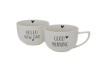 Boltze Home Cup Morning 330ml en céramique avec texte noir et blanc