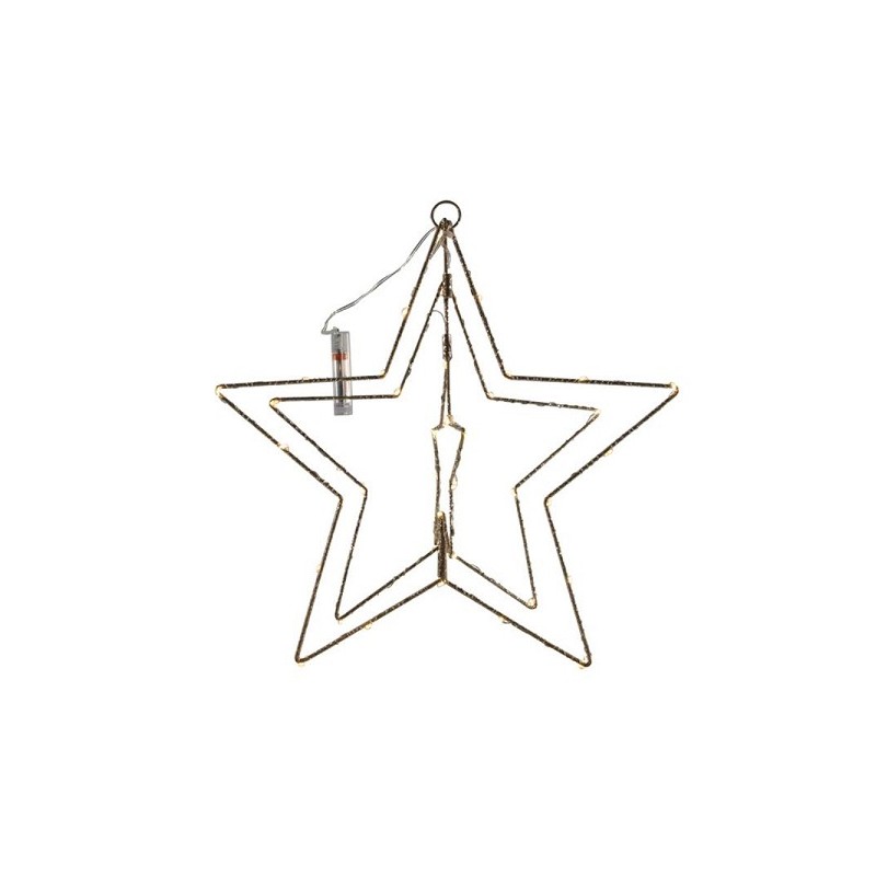 Étoile de Noël 3D 40cm en métal doré avec 50 lampes LED et minuterie fonctionne sur 2xAA (excl)