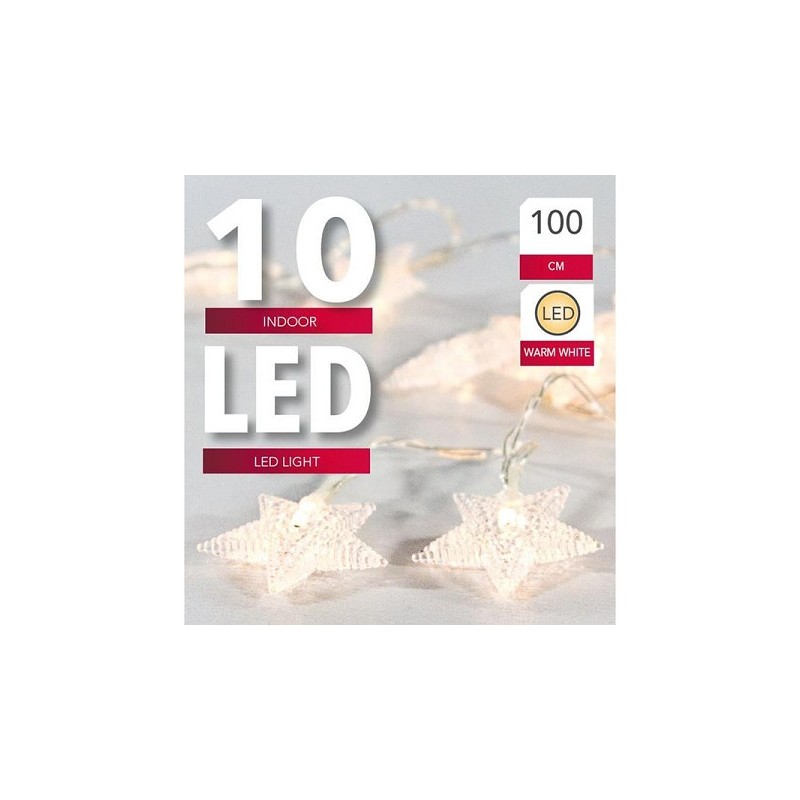 Guirlande lumineuse étoile avec 10 lampes Led blanc chaud et minuterie 100cm fonctionne sur 2xAA (excl)