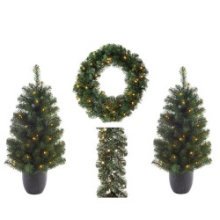 Sapin de Noël, couronne et guirlande en pin impérial Everlands Ensemble de porte d'entrée avec éclairage LED blanc chaud