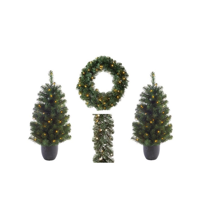 Everlands Imperial pine Kerstboom ,-krans, -slinger Voordeurset met LED verlichting warm wit