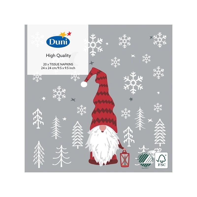 Duni Servetten Tomte Med Luva 24x24cm 3-laagstissue FSC pak a 20 servetten