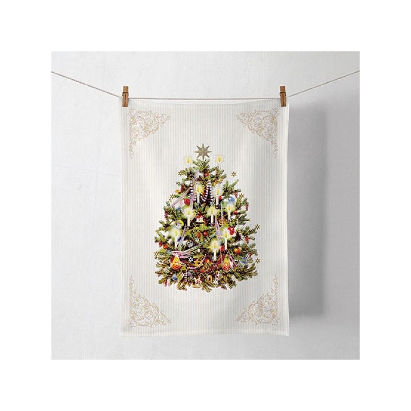 Ambiente Torchon de Cuisine Arbre de Noël Crème 50x70cm 100% Coton