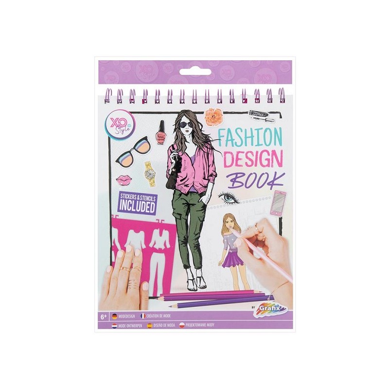 Grafix Fashion Design livre 36 feuilles + 5 pochoirs + autocollants 24x20cm