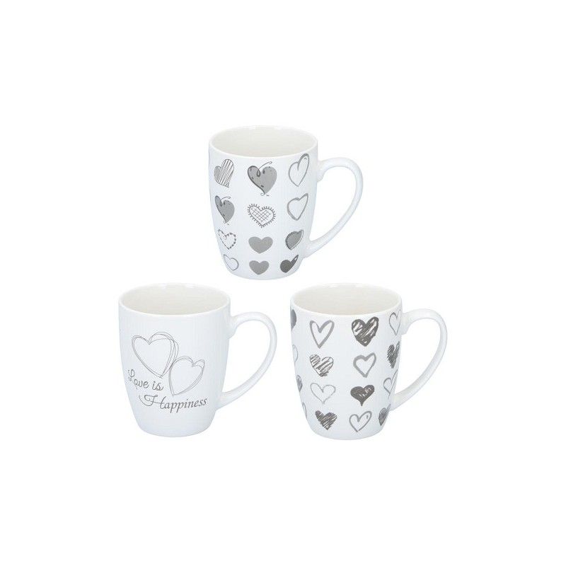 Mug coeurs Ø8,6x10,7cm 366ml noir et blanc