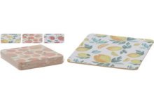 Onderzetters kurk met zomerse fruiotprint set a 6 stuks ( per 1 verpakking )