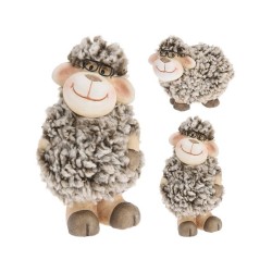 Mouton en céramique et laine, avec lunettes 15cm gris