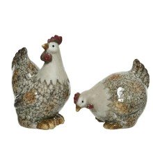 Coq terre cuite émaillée 7,5x10,5x13cm/7,5x11,5x10cm