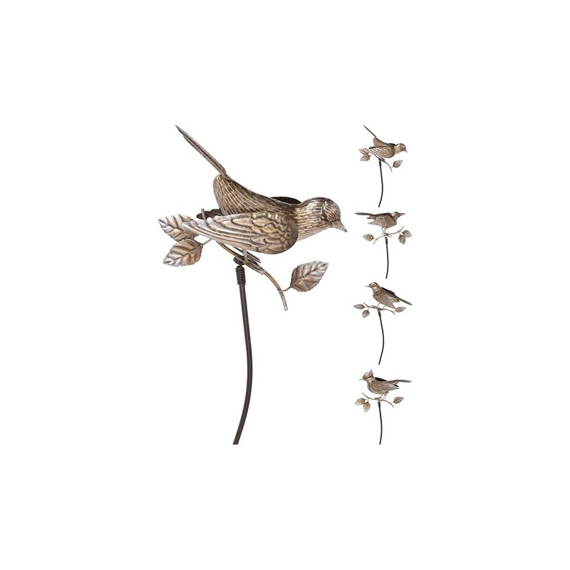 Piquet de jardin oiseau sur bâton couleur bronze