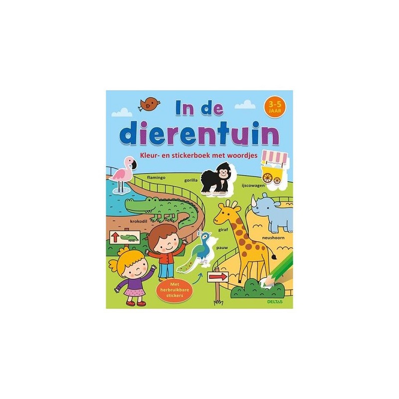 Deltas Livre de coloriage et d'autocollants avec mots - Au zoo (3-5 ans)