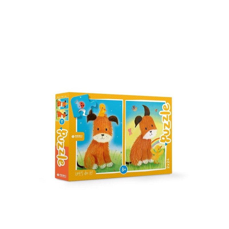 Rebo Dog and duckling - puzzel 2 x 24 stukjes