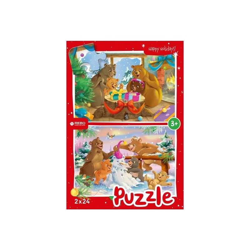 Rebo Ours de Noël - puzzle 2 x 24 pièces