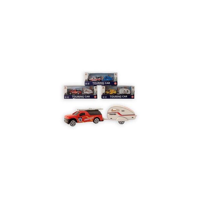 Die-cast Auto met caravan 15cm