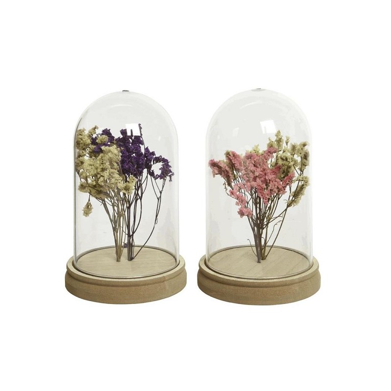 Decoris Cloche en verre avec fleurs séchées Ø11,5-H18cm