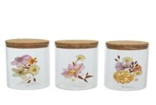 Decoris Voorraadpot glas met afbeelding droogbloemen Ø8-H13cm