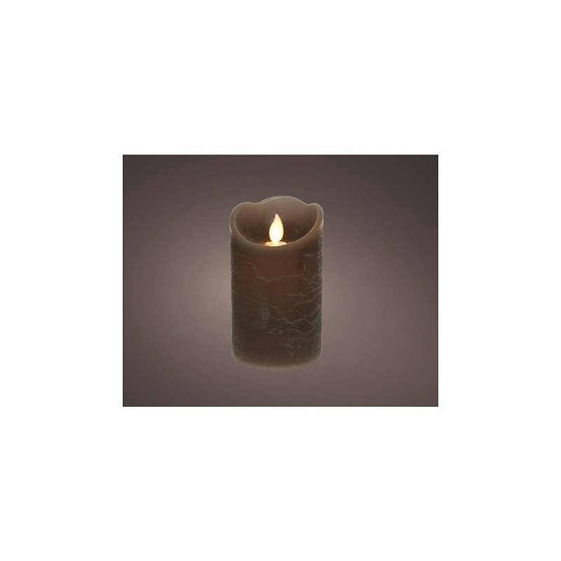 Bougie ondulante LED en cire gris Ø7,5-H12,5cm -la flamme va et vient- (sans pile 2xAA)