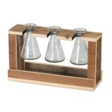 Dijk Natural Collections Vases 3 pièces sur support en bois 29,5x7,5x17cm verre et bois