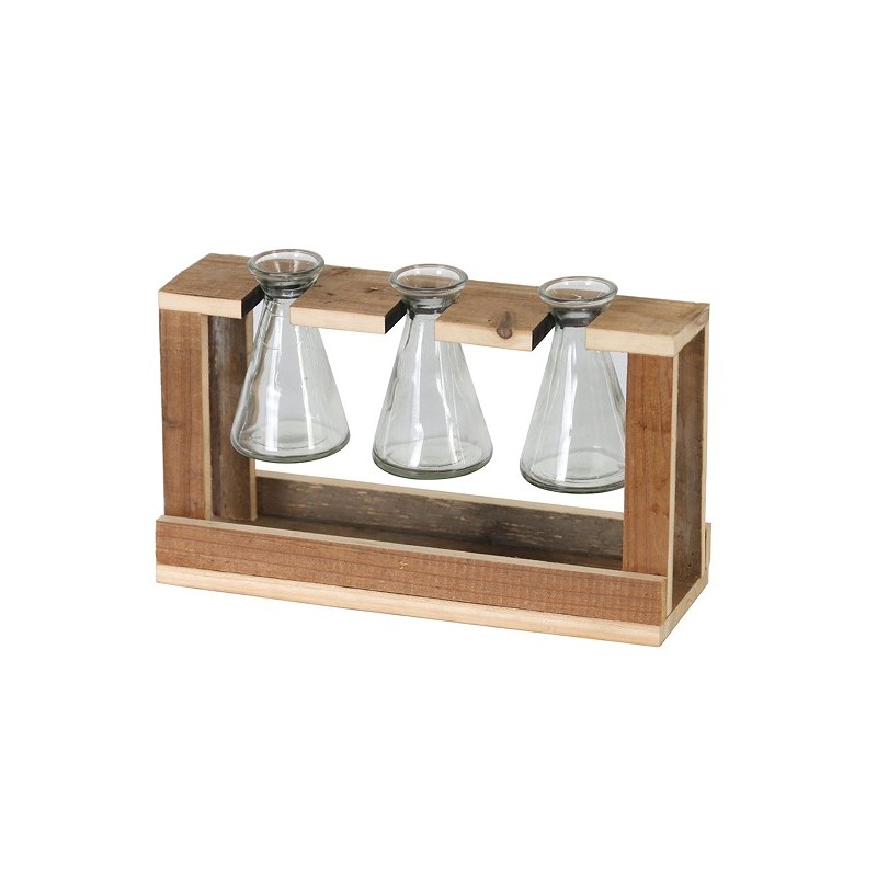 Dijk Natural Collections Vases 3 pièces sur support en bois 29,5x7,5x17cm verre et bois