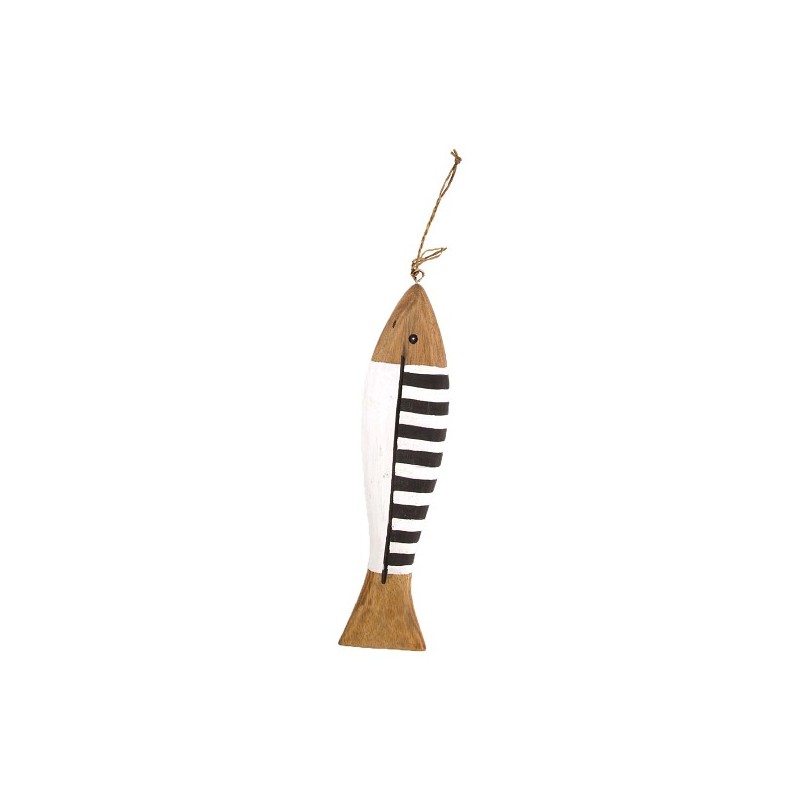 Dijk Natural Collections Pendentif poisson en bois avec rayures noires et blanches 40x9x3cm