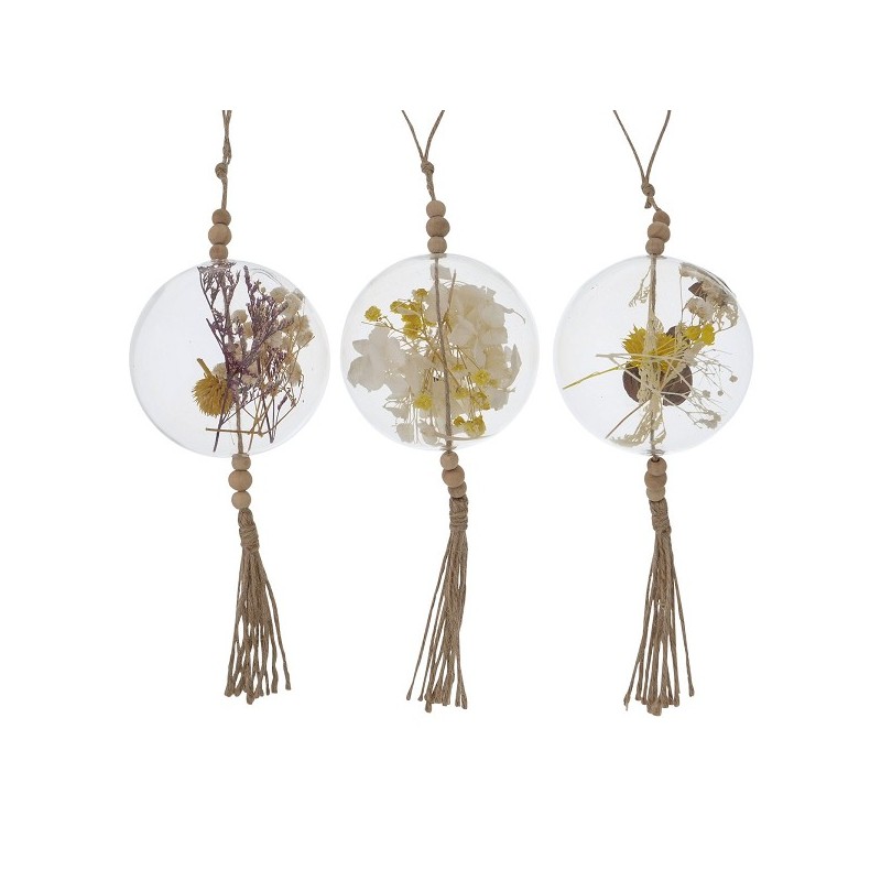 Suspension Boltze Home Deco Larita en verre avec fleurs séchées Ø9xh33cm