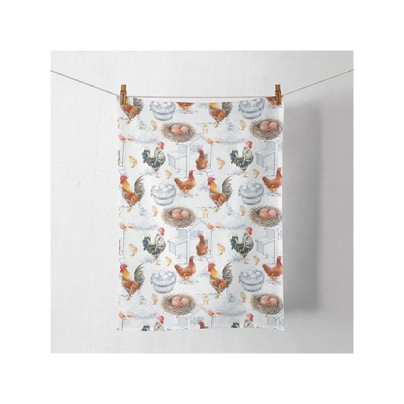 Ambiente Torchon de Cuisine Ferme de Poulets 50x70cm 100% Coton