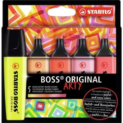 Surligneurs Stabilo Boss Original Arty en étui carton avec 5 couleurs - couleurs chaudes