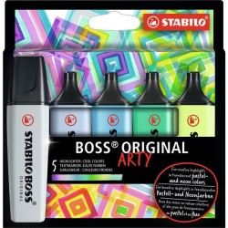 Surligneurs Stabilo Boss Original Arty dans un étui en carton avec 5 couleurs - couleurs cool