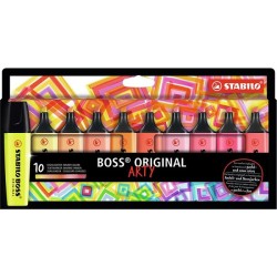 Surligneurs Stabilo Boss Original Arty dans un étui en carton de 10 couleurs - couleurs chaudes