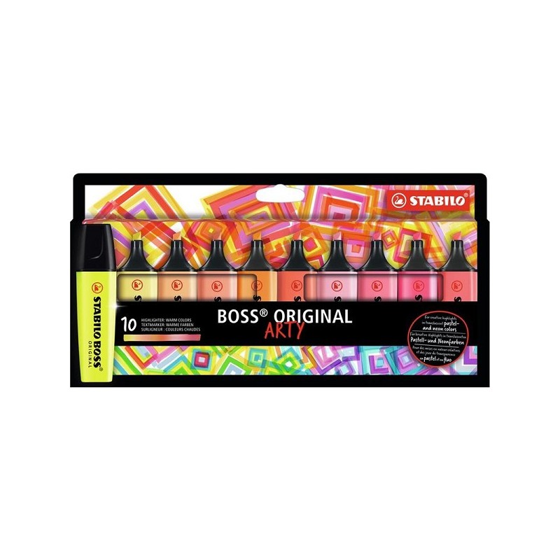 Stabilo Boss Original Arty highlighters in kartonnen etui met 10 kleuren - warm colors