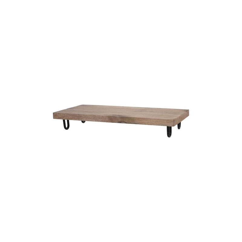 Plateau de service ou étagère déco bois de manguier sur pieds métal 39x19x6cm