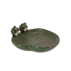 Esschert Design Bain d'oiseaux grenouilles en céramique sur feuille 23x22xh8,7cm