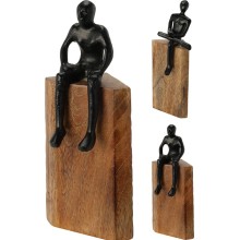 Alu mensfiguur op houten blok 23cm zwart