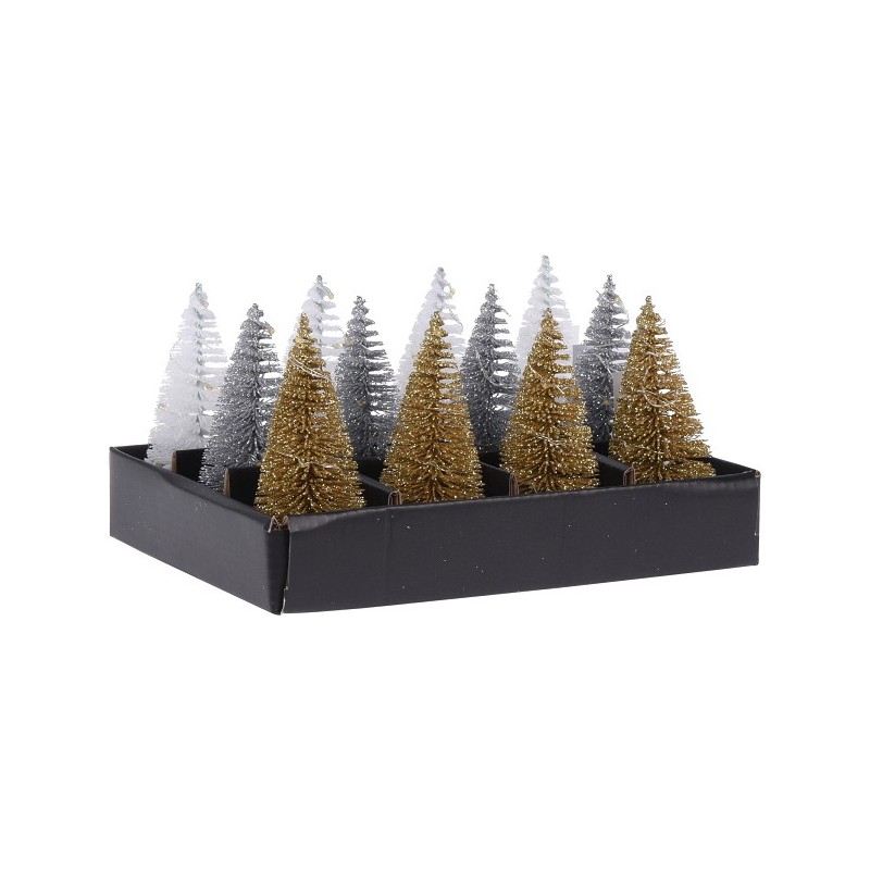 Kerstboom met led 10cm verkrijgbaar in goud, zilver of wit